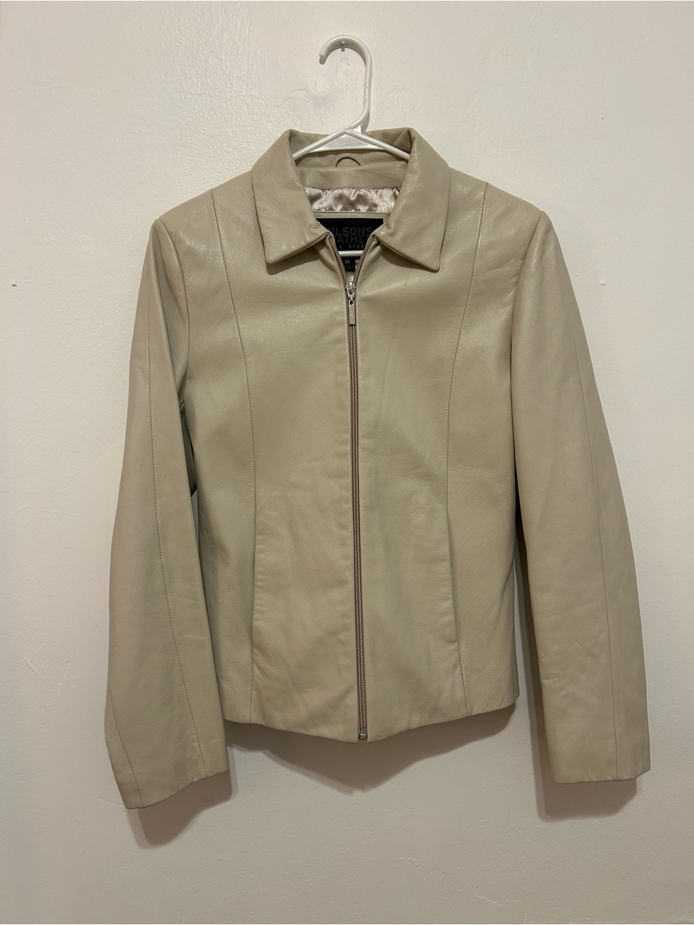 Wilsons Leather Women's Light Cream Zip-Up Leather Jacket